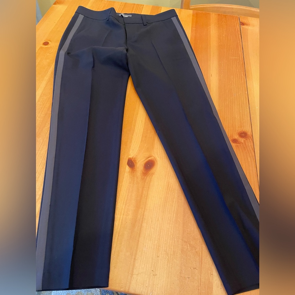 Vince Black Wool Tuxedo Trousers with Grey Side Stripe, Size 6